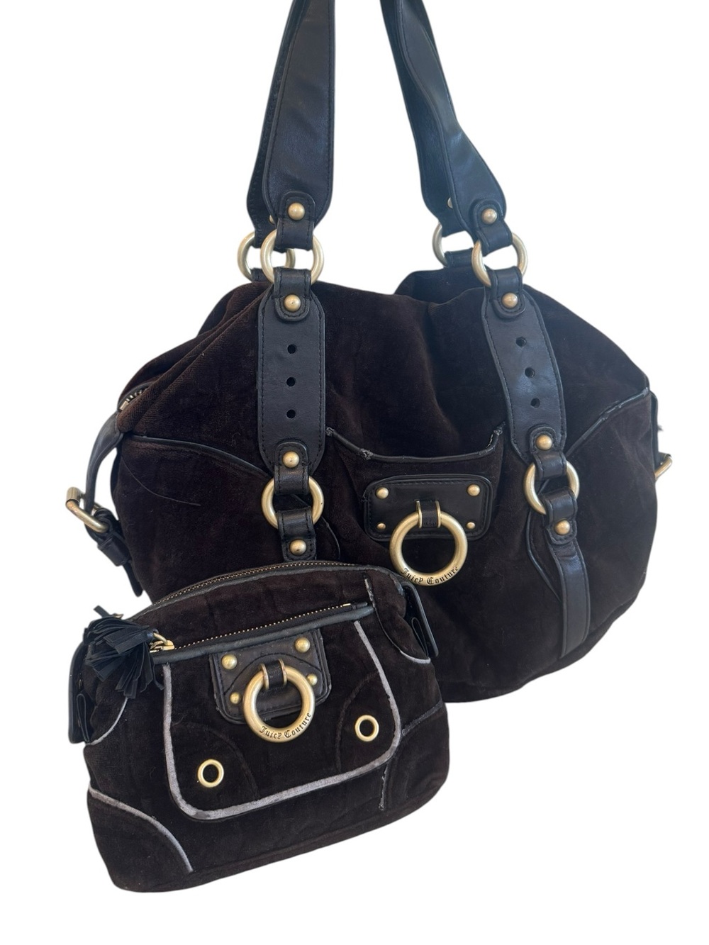 Vintage Juicy Couture brown croc embossed velour slouch satchel + Pouch